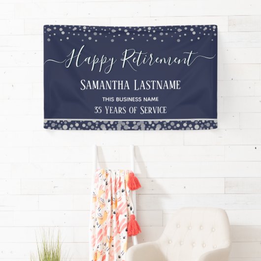 Happy Retirement Silver Confetti Banner (Insitu)
