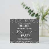 Happy Retirement Silver Confetti Save the Date (Stehend Vorderseite)