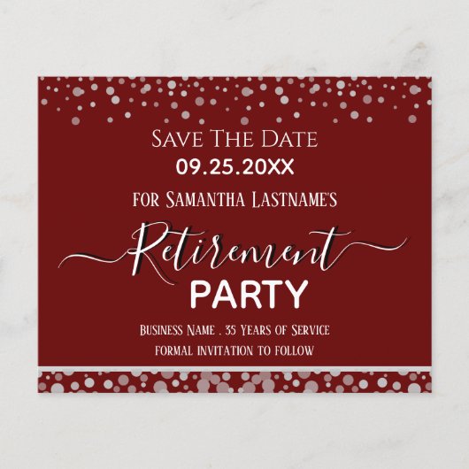 Happy Retirement Silver Confetti Save the Date (Vorderseite)