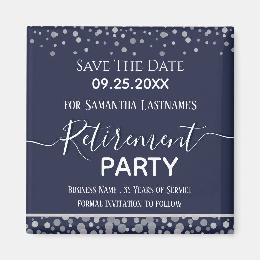 Happy Retirement Silver Confetti Save the Date Magnet (Vorne)