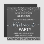 Happy Retirement Silver Confetti Save the Date Magnetkarte (Vorne/Hinten)