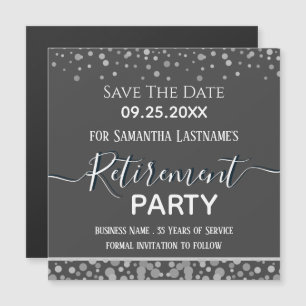 Happy Retirement Silver Confetti Save the Date Magnetkarte