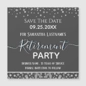 Happy Retirement Silver Confetti Save the Date Magnetkarte (Vorderseite)