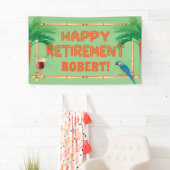 Happy Retirement Tiki Parrot Palm Tree Banner (Insitu)