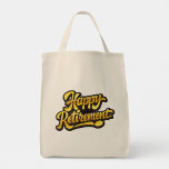Happy Retirement  Tragetasche<br><div class="desc">This cheerful beige canvas tote bag features a bold “Happy Retirement” message printed in a lively yellow-and-black stylized font. The design sits centered on the bag, creating a bright, celebratory focal point that instantly sets a festive tone. Its clean, modern lettering makes it a fun and thoughtful gift for anyone...</div>