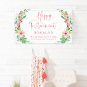 Happy Retirement Tropical Floral Pink Script Banner (Insitu)