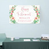 Happy Retirement Tropical Floral Pink Script Banner (Messeveranstaltung)