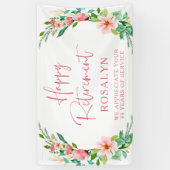 Happy Retirement Tropical Floral Pink Script Banner (Vertikal)
