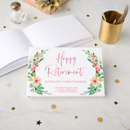 Happy Retirement Tropical Floral Pink Script Gästebuch