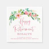 Happy Retirement Tropical Floral Pink Script Serviette (Vorderseite)