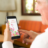 Happy Retirement Wasserfarbe Flamingo mit Blume Karte