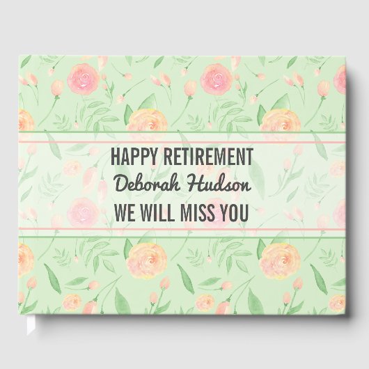 Happy Retirement Watercolor Floral Muster Gästebuch (Vorderseite)