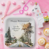 Happy Retirement Watercolor Road Paper Plate Pappteller (Party)