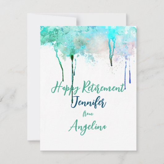 Happy Retirement Watercolor Simple Blue Green (Vorderseite)
