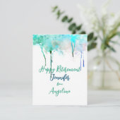 Happy Retirement Watercolor Simple Blue Green (Stehend Vorderseite)