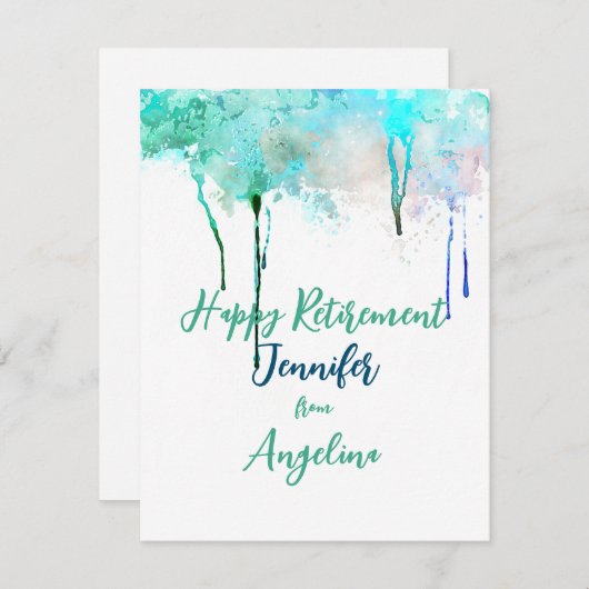 Happy Retirement Watercolor Simple Blue Green (Vorne/Hinten)