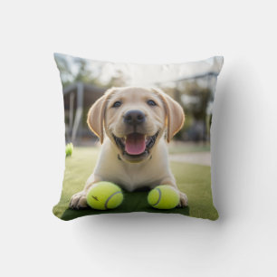 🐶 Happy Retriever Puppy 🎾 mit 2 Tennisbällen Kissen