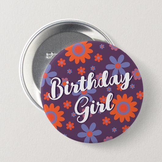 Happy Retro Blume 70er Daisy Niedliche Geburtstag Button (Vorne & Hinten)