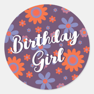 Happy Retro Blume 70er Daisy Niedliche Geburtstag Runder Aufkleber