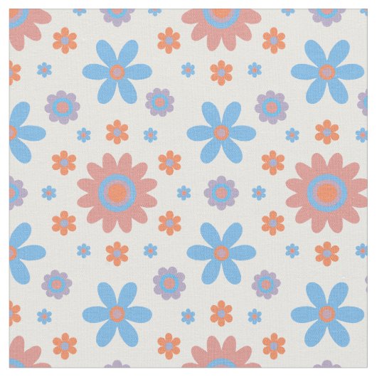Happy Retro Blume Niedlich 70er Pastel Daisy Patte Stoff (Nahaufnahme)