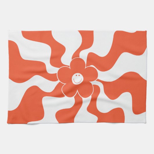 Happy Retro Daisy in Orange und White Geschirrtuch (Horizontal)