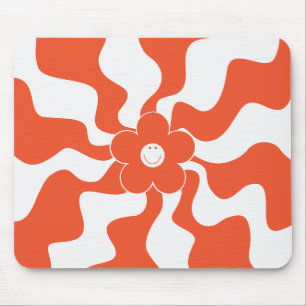 Happy Retro Daisy in Orange und White Mousepad