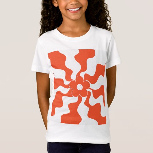Happy Retro Daisy in Orange und White T-Shirt (Vorderseite)