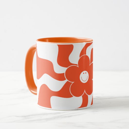 Happy Retro Daisy in Orange und White Tasse (Vorderseite Links)