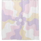 Happy Retro Daisy - Pastellrosa, Gelb und Lila Duschvorhang (Vorderseite)