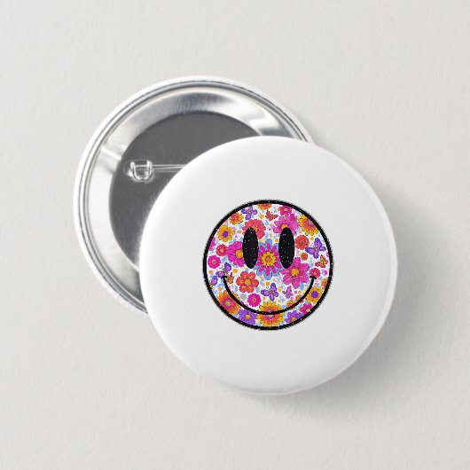 Happy Retro Daisy Smile Face Preppy Aesthetic Men Button (Vorne & Hinten)