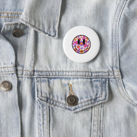 Happy Retro Daisy Smile Face Preppy Aesthetic Men  Button (Beispiel)