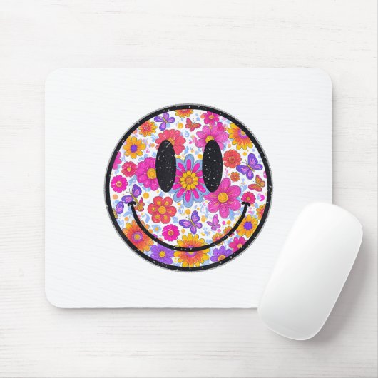Happy Retro Daisy Smile Face Preppy Aesthetic Men Mousepad (Mit Mouse)