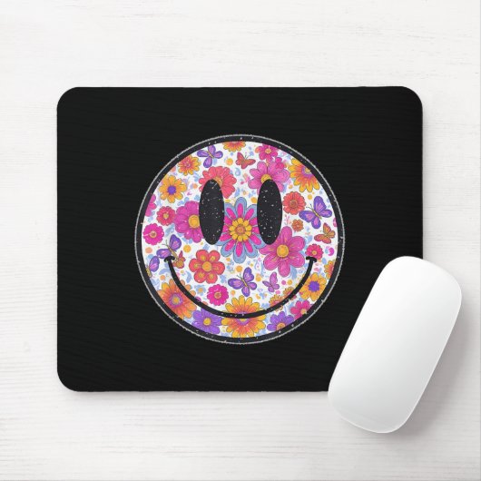 Happy Retro Daisy Smile Face Preppy Aesthetic Men Mousepad (Mit Mouse)