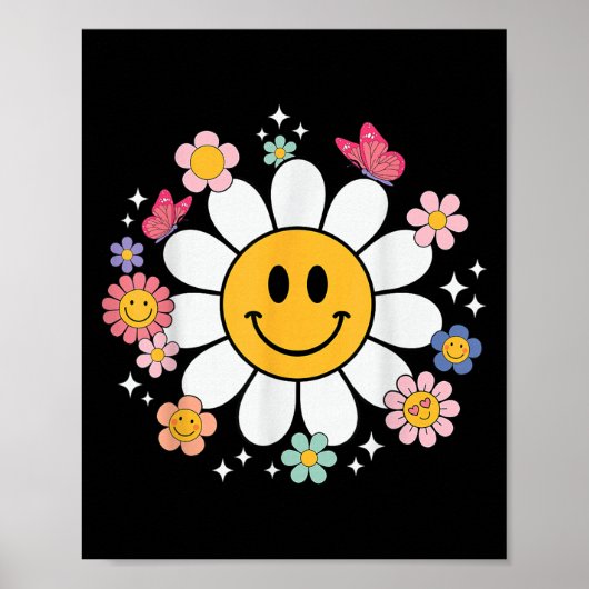 Happy Retro Daisy Smile Face Preppy Aesthetic Men Poster (Vorne)