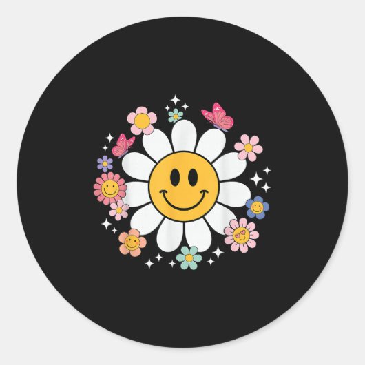 Happy Retro Daisy Smile Face Preppy Aesthetic Men Runder Aufkleber (Vorderseite)