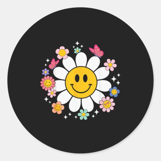 Happy Retro Daisy Smile Face Preppy Aesthetic Men Runder Aufkleber (Vorderseite)