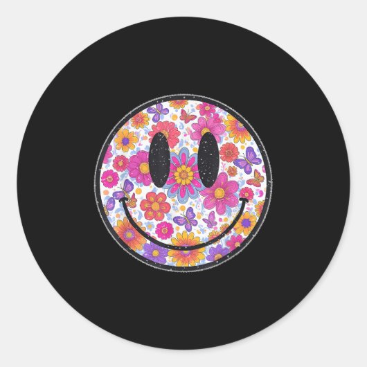 Happy Retro Daisy Smile Face Preppy Aesthetic Men  Runder Aufkleber (Vorderseite)