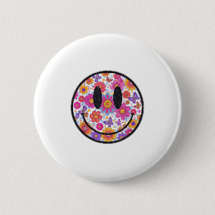 Happy Retro Daisy Smile Face Preppy Ästhetik Männe Button