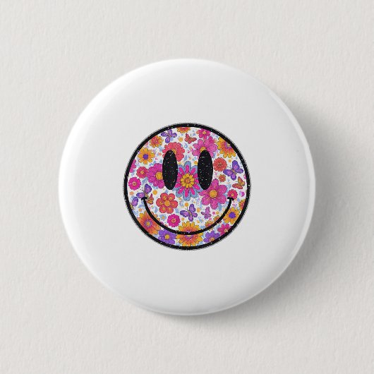 Happy Retro Daisy Smile Face Preppy Ästhetik Männe Button (Vorderseite)