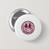 Happy Retro Daisy Smile Face Preppy Ästhetik Männe Button (Vorne & Hinten)
