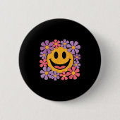 Happy Retro Daisy Smile Face Preppy Ästhetik Männe Button (Vorderseite)