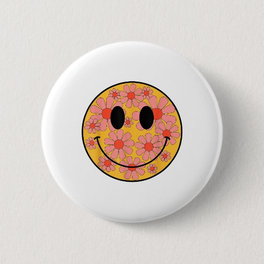 Happy Retro Daisy Smile Face Preppy Ästhetik Männe Button (Vorderseite)