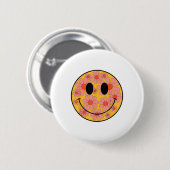 Happy Retro Daisy Smile Face Preppy Ästhetik Männe Button (Vorne & Hinten)