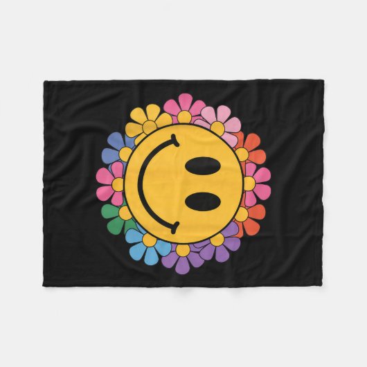 Happy Retro Daisy Smile Face Preppy Ästhetik Männe Fleecedecke (Vorderseite (Horizontal))