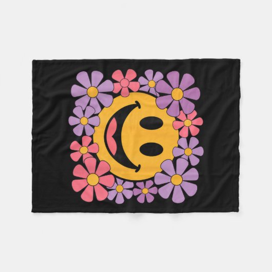 Happy Retro Daisy Smile Face Preppy Ästhetik Männe Fleecedecke (Vorderseite (Horizontal))