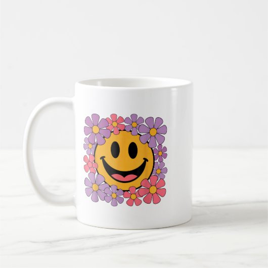 Happy Retro Daisy Smile Face Preppy Ästhetik Männe Kaffeetasse (Links)