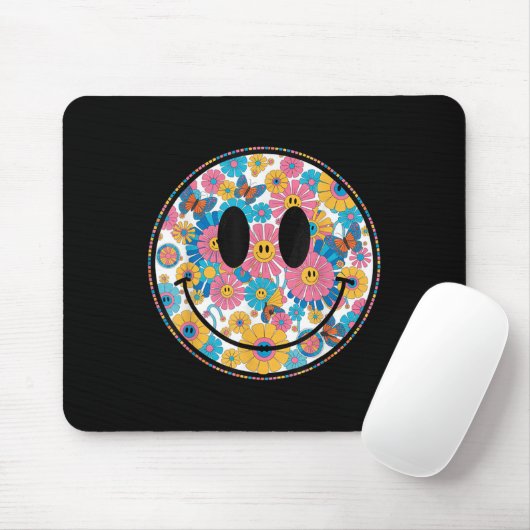 Happy Retro Daisy Smile Face Preppy Ästhetik Männe Mousepad (Mit Mouse)