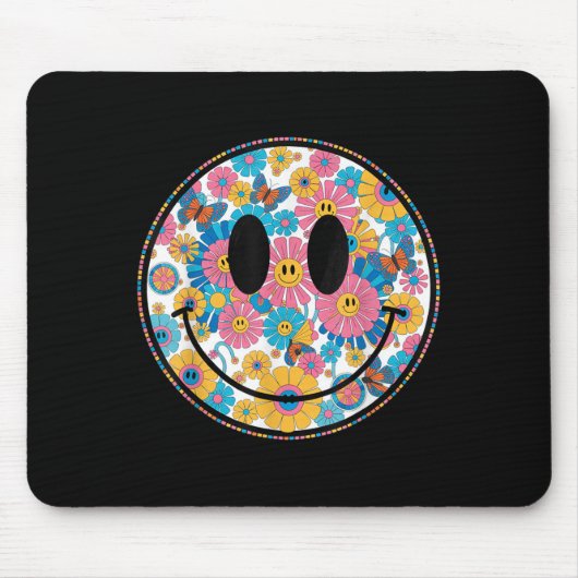 Happy Retro Daisy Smile Face Preppy Ästhetik Männe Mousepad (Vorne)