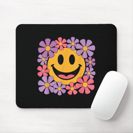 Happy Retro Daisy Smile Face Preppy Ästhetik Männe Mousepad (Mit Mouse)