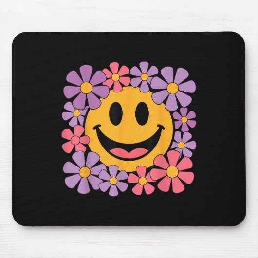Happy Retro Daisy Smile Face Preppy Ästhetik Männe Mousepad (Vorne)